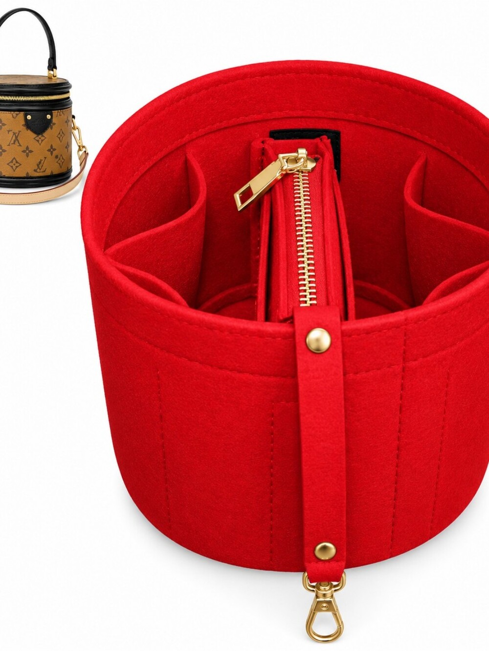 Cylinder Bucket Bag Organizer Insert for LV Cannes Purse Barrel Shape Bags RED